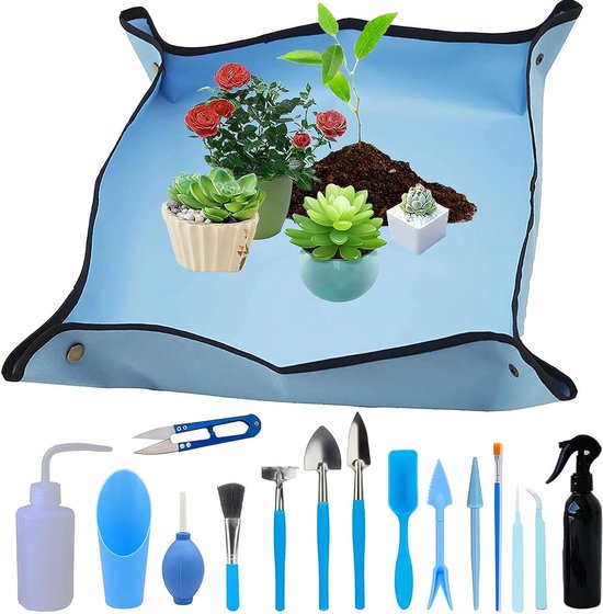 Kit Jardinage - 2 Tapis De Rempotage 1x1m + Outils (Arrosoir, Pelle, Râteaux) - Pour Plantes Succulentes Et Semis