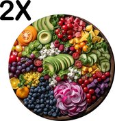 BWK Flexibele Ronde Placemat - Groente en Fruit in Kleine Stukjes - Set van 2 Placemats - 40x40 cm - PVC Doek - Afneembaar