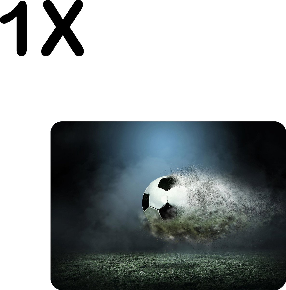 BWK Stevige Placemat - Ontploffende Voetbal boven het Gras - Set van 1 Placemats - 35x25 cm - 1 mm dik Polystyreen - Afneembaar