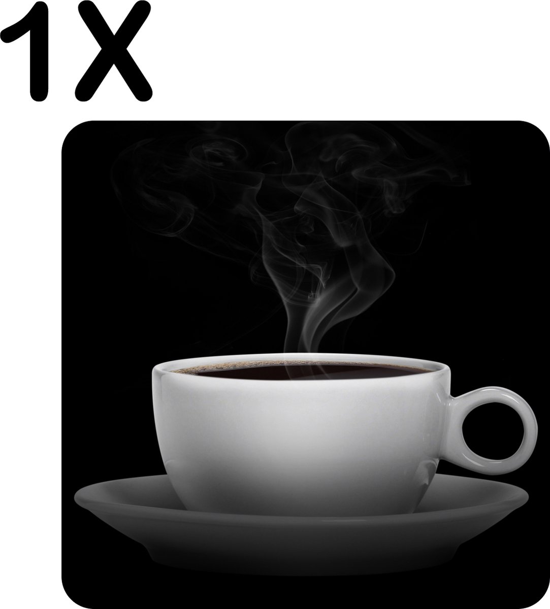BWK Luxe Placemat - Kopje Koffie met Zwarte Achtergrond - Set van 1 Placemats - 50x50 cm - 2 mm dik Vinyl - Anti Slip - Afneembaar
