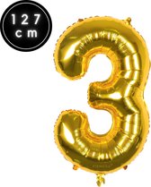 Fienosa Cijfer Ballonnen - Nummer 3 - Goud Kleur - 127 cm - XXL Groot - Helium Ballon - Verjaardag Ballon