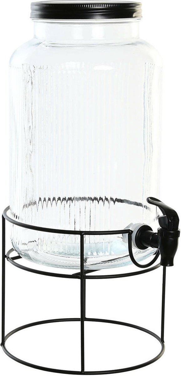 Relaxdays drankdispenser met standaard 5 liter glas rvs kraantje reliëf