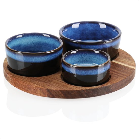 Com-four® 8-teiliges Servierset - Tapas Schalen Mit Akazienholz Brett In Blau