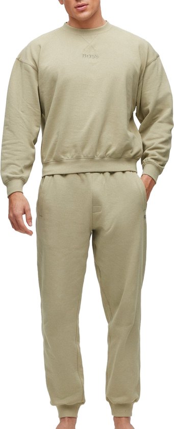 BOSS Contemporary Long Set - heren pyjama set velours - licht olijfgroen - Maat: XL