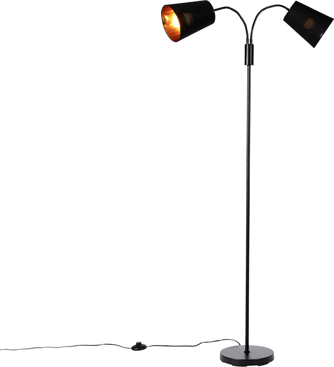 QAZQA carmen - Moderne Dimbare LED Smart Vloerlamp | Staande Lamp met zwenkarm incl. wifi met Dimmer - 2 lichts - H 160 cm - Zwart - Woonkamer | Slaapkamer | Keuken Zwart Smart LED