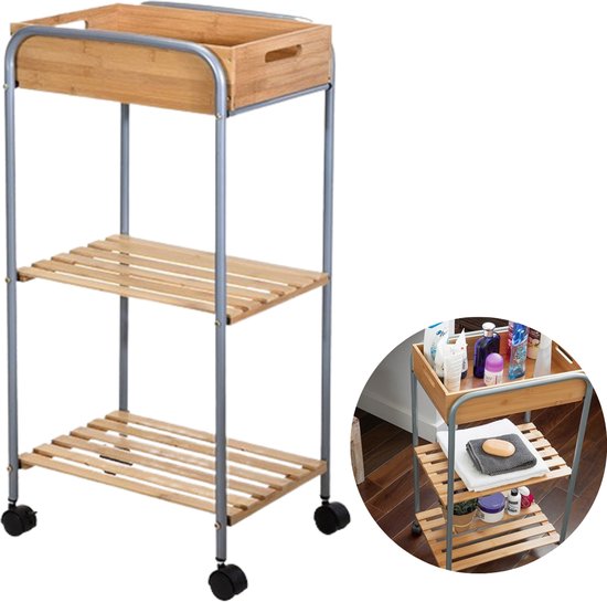DuneDesign Étagère En Bois De Bamboe 163x38x40cm - 5 Compartiments Etagere De Salle De Bain Etagere De Cuisine Armoire De Salle De Bain