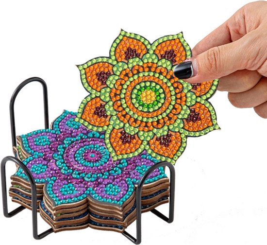 Diamond Painting onderzetters, onderzetters voor glazen met houder, Diamond Painting antislip voor beginners, volwassenen & kinderen, mooi bloemmotief, 9 stuks Diamond Painting onderzetters, onderzetters voor glazen met houder, Diamond Painting antislip voor beginners, volwassenen & kinderen, mooi bloemmotief, 9 stuks