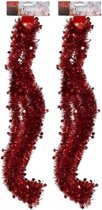 2x Rode tinsel kerstslingers met sterren 270 cm