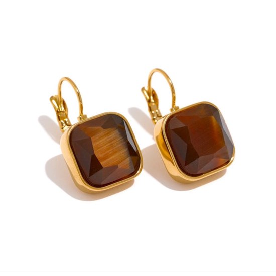 Zatthu Jewelry - N23FW642 Liff oorhangers met opaal steen bruin