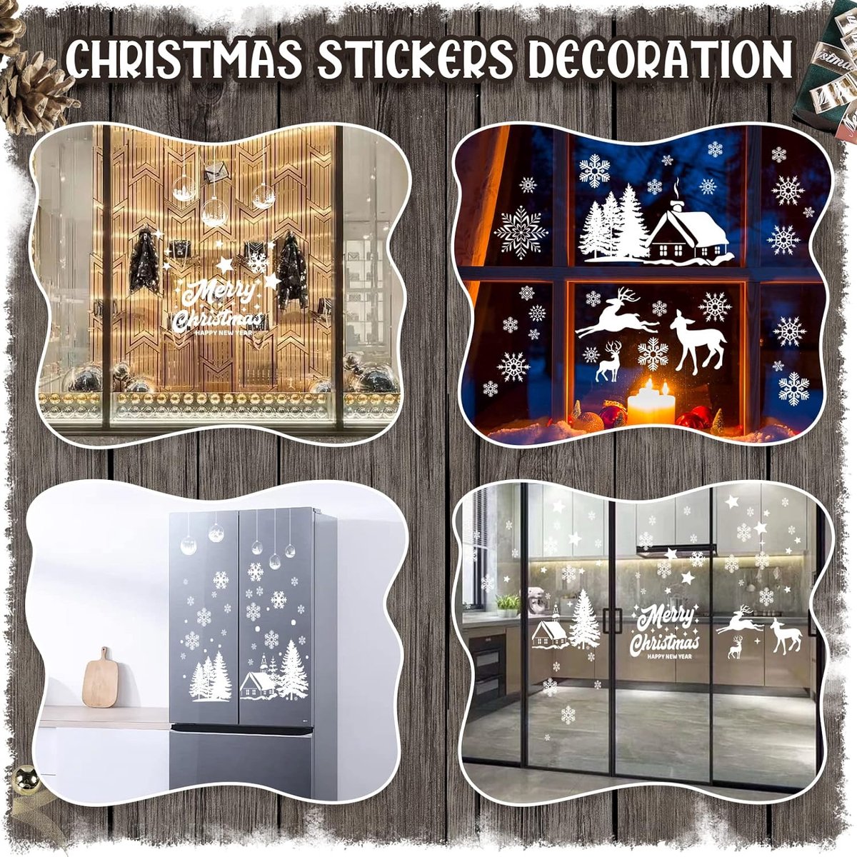 Autocollants De Fenêtre De Noël Heekpek - 260 Stickers Blancs (flocons, Rennes, Sapins) - Amovibles Et Réutilisables - 16 Feuilles 29.5x21 Cm