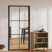 The Living Store Glazen Deur - 102.5 x 201.5 cm - Zwart/Transparant - 5 mm Gehard Glas - Aluminium Frame