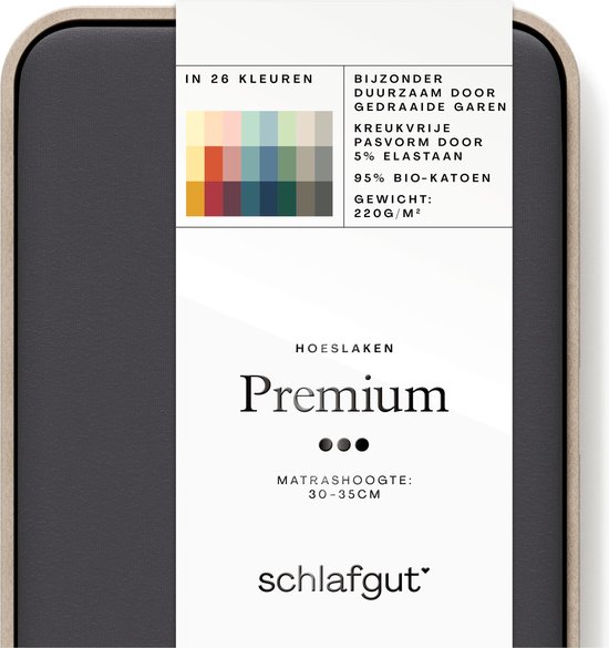 schlafgut Premium drap-housse L - 140x200 - 160x220, 95% de coton organique doux et 5% d’élasthanne, Grey Deep