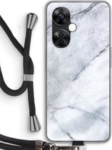 Case Company® - Hoesje met koord geschikt voor OnePlus Nord CE 3 Lite hoesje met Koord - Witte marmer - Telefoonhoesje met Zwart Koord - Bescherming aan alle Kanten en Over de Schermrand