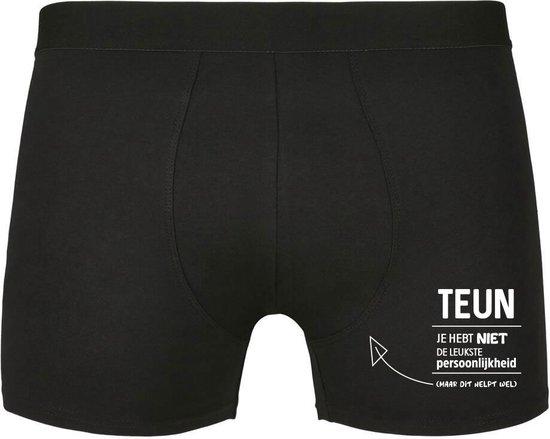 Teun, je hebt niet de leukste persoonlijkheid, maar dit helpt wel Heren Boxershort - relatie - vriend - onderbroek - grappig