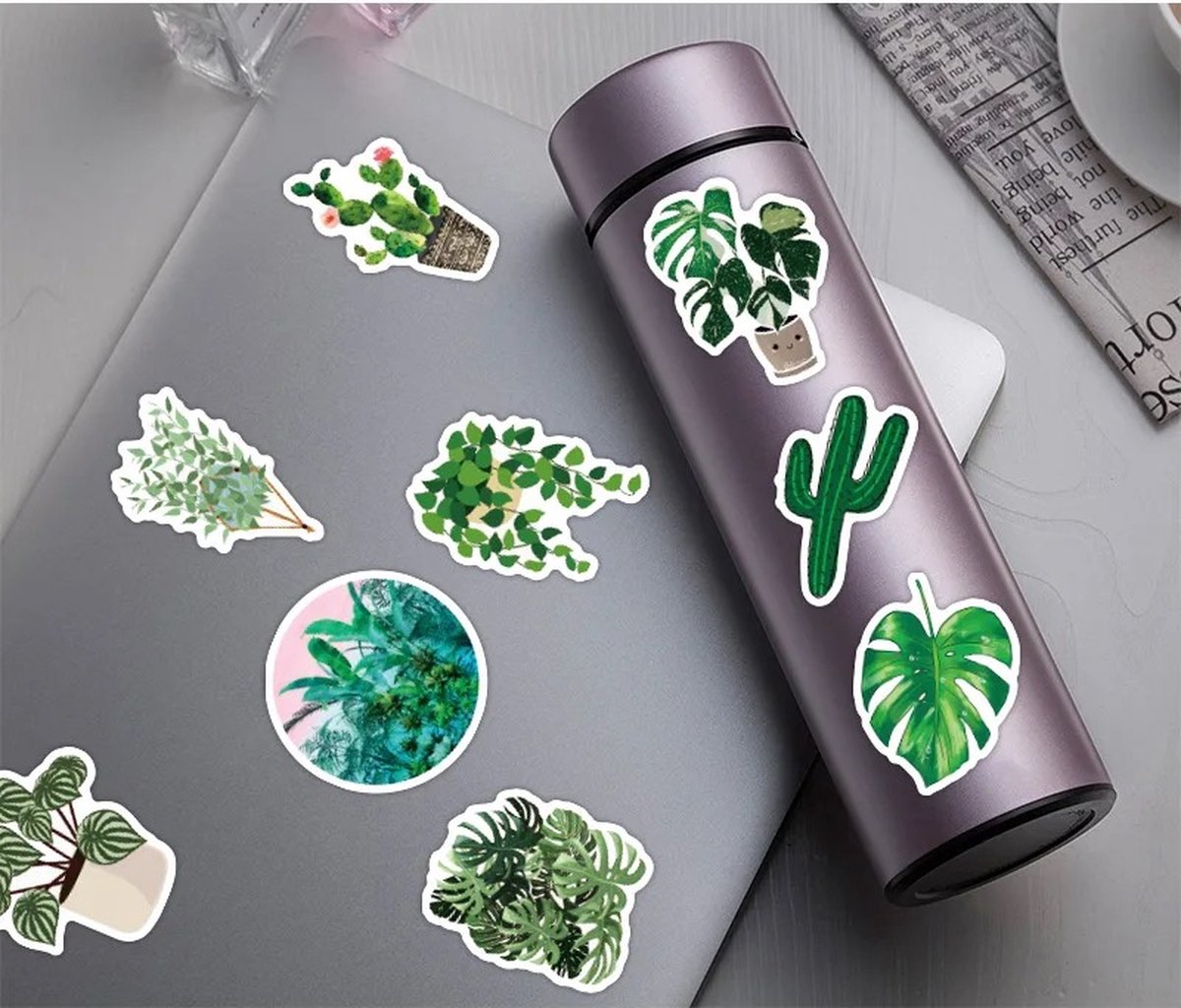 Planten Stickers 50 Stuks | Groene Stickers | Cactus | Monstera | Ficus | Kamerplanten | Grappige Stickers | Laptop Stickers | Stickers Kinderen en Volwassenen | Stickervellen | Plakstickers | Koffer Stickers | Stickers Bullet Journal en Planner — afbeelding 7