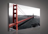 Canvas Schilderij - Stad - Golden Gate - Brug - Water - Urban - Rood - Schilderij Woonkamer - Schilderijen op canvas - Inclusief Frame - 100x75cm LxB