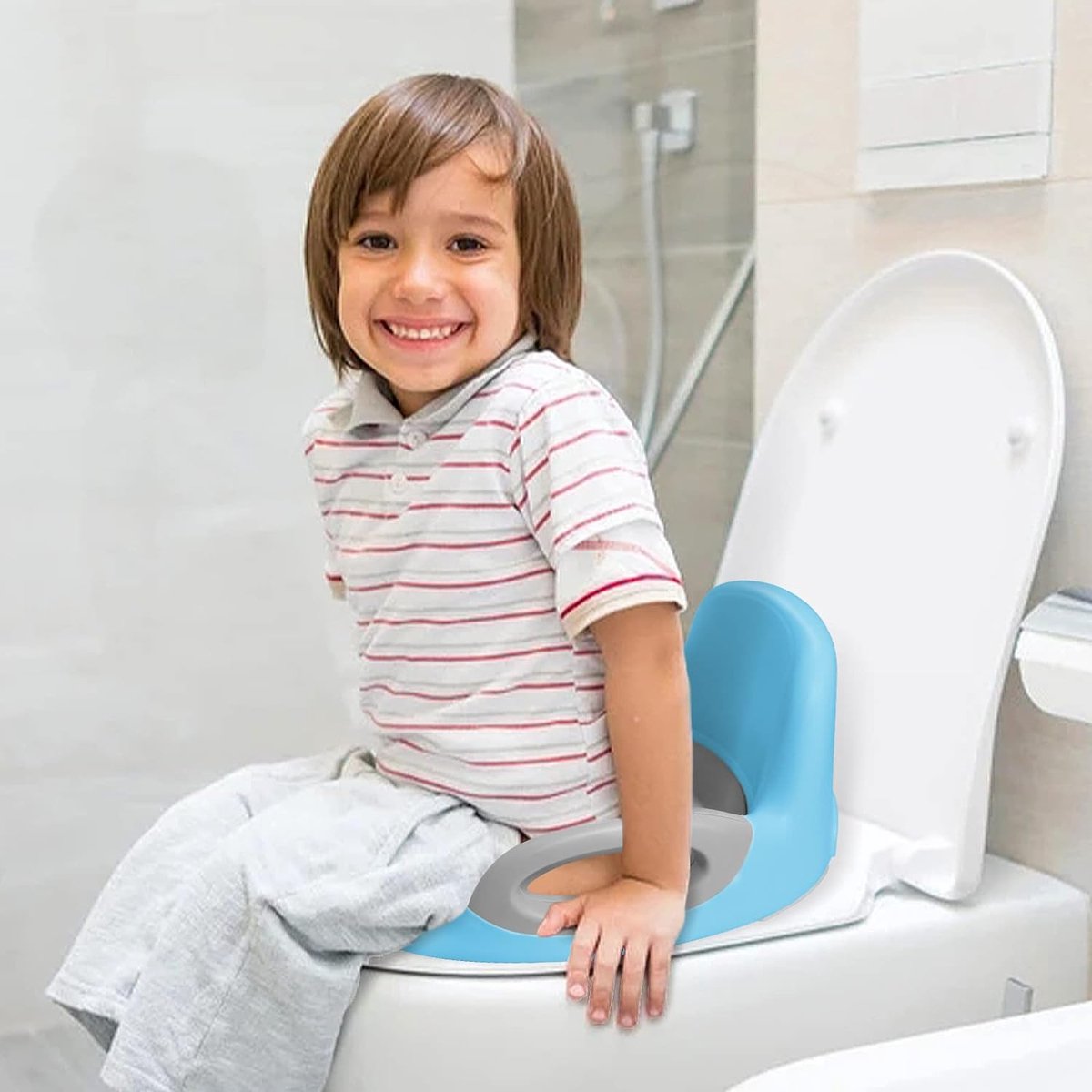 LZQ Siège pot de toilette pour enfants avec rembourrage antidérapant,  poignée, dossier et protection anti-éclaboussures (rose)