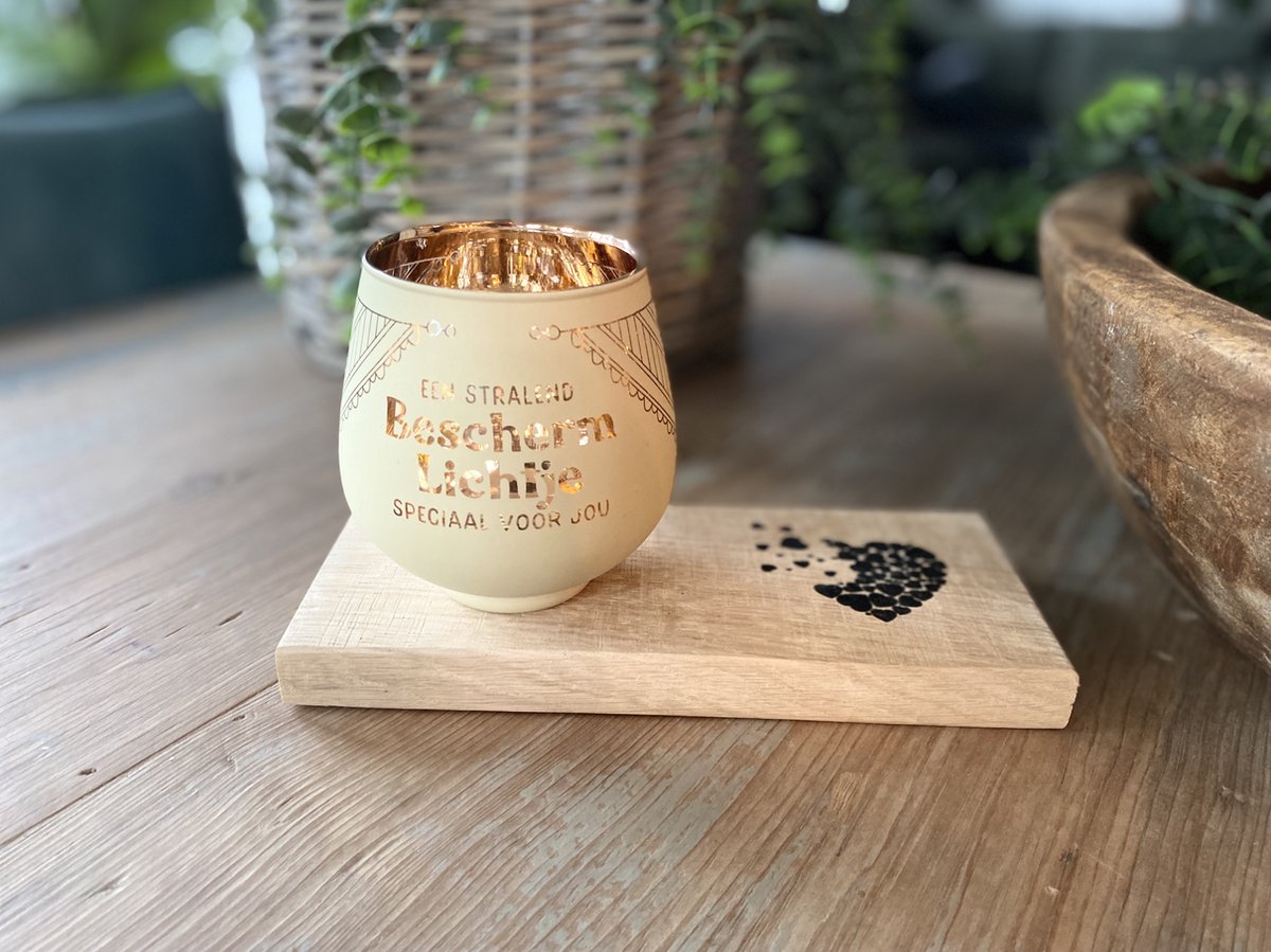 Creaties van hier Afscheid(beschermlichtje) - Kaarsen - Theelichthouder met Plankje - Glas - 9,4x8,9 cm