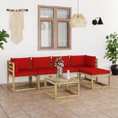 The Living Store Pallet Loungeset - Hoekbank - Middenbank - Tafel - 64x64x70 cm - 60x64x70 cm - 60x60x36.5 cm - Rood kussen - Grenenhout - geïmpregneerd