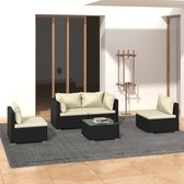 The Living Store Loungeset - Tuinmeubelen - Zwart - Modulair design - Stevig frame - Waterdicht PE-rattan