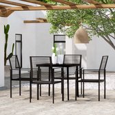 The Living Store Tuinset - Gepoedercoat Staal - Zwarte PVC-rattan - 80x80x74 cm -Inclusief tafel en 4 stoelen
