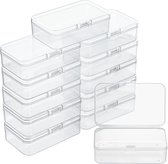 Kleine doorzichtige plastic doos met deksel, 12 stuks, 8,5 x 5,5 x 2,5 cm (l x b x h), kleine transparante dozen met scharnierdeksels voor pillen, kralen, sieraden en knutselartikelen