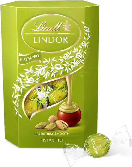 Lindt LINDOR Pistache melkchocolade bonbons 200 gram - 16 zacht smeltende chocolade bonbons - Lindt