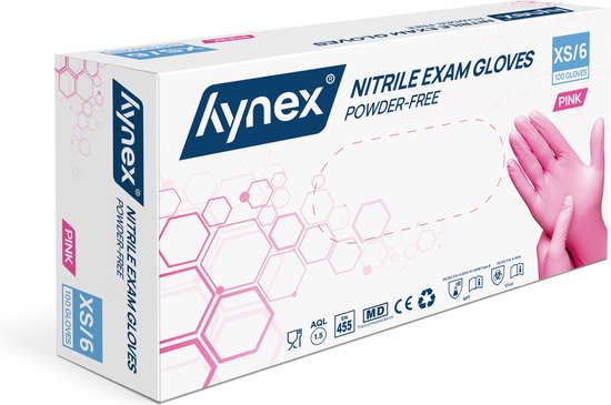 Hynex Nitril handschoenen maat XS roze 100/doos 3,5gram