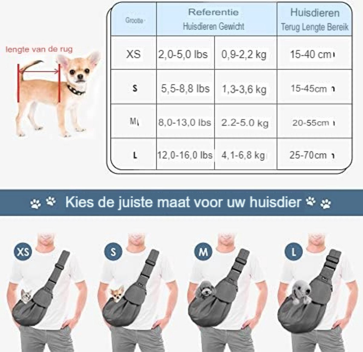 thumbnail: Hond Draagzak - Ademende Huisdier Sling, Voor Kleine Honden, Schouder Drager