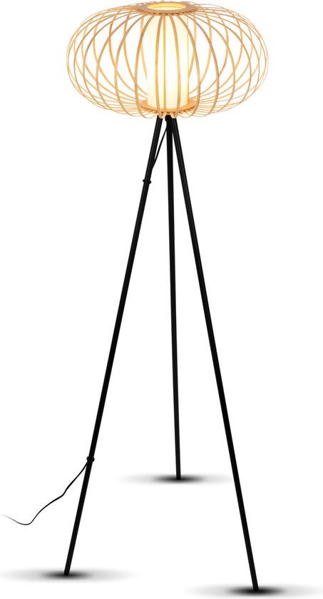 BRILONER - ROTTI - Lampadaire, 153 cm, 1x E27, max. 10W, couleur bois