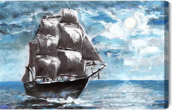 Painting King - Peinture sur toile Bateau Pirate dans la Mer - 70 x 50 cm