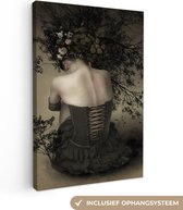 Canvas schilderij - Vrouw - Bloem - Natuur - Wanddecoratie - 60x90 cm - Canvas - Schilderij