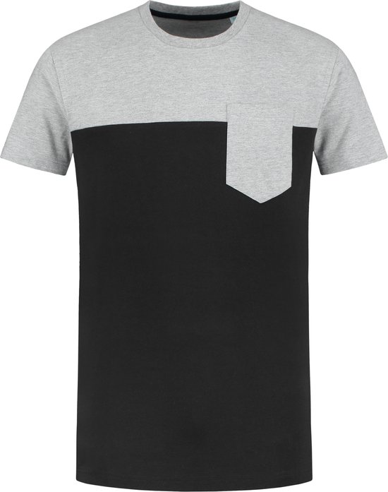 Lemon & Soda unisex T-shirt met korte mouwen in de kleurcombinatie grijs melange & zwart in de maat XS.