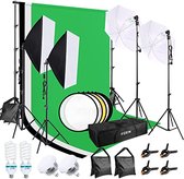 FGen Softbox Fotostudio Set - Met 135W & 85W Lampen - Inclusief Kreukvrije Katoenen Greenscreen Set