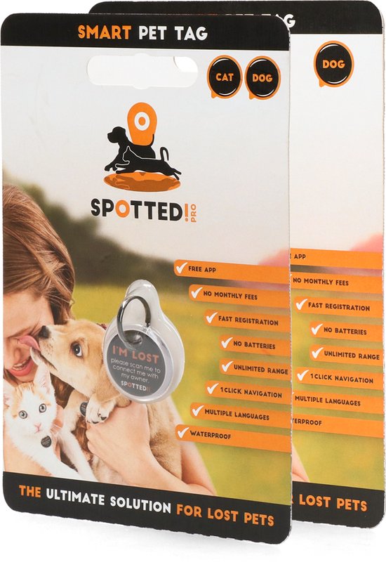 Spotted! Pro Smart Pet Tag – Hondenpenning  en Kattenpenning – QR code – NFC chip – Small - Ø2.4cm - Zilver - Spotted! Pro