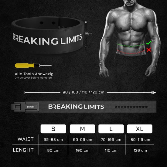 Breaking Limits Powerlift Riem – Lever Belt – Lifting Belt – Gewichthefriem – 10MM – Maat (M) - Breaking Limits