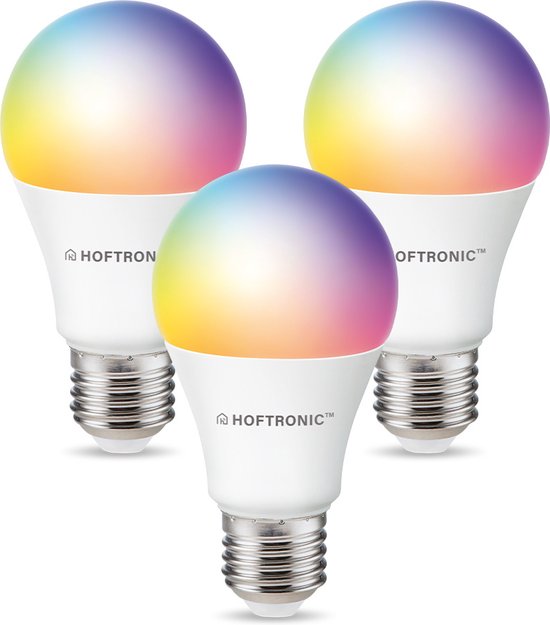 Hoftronic Smart - E27 SMART WiFi LED Lamp 3 Stuks - RGBWW 10 Watt 806lm A60 Dimbaar - Bedienbaar via Hoftronic Smart App - Bedienbaar via stem