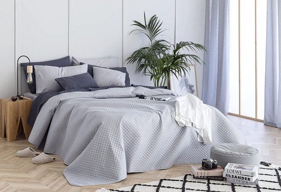 WOLTU Bedsprei Sprei met geometrisch patroon,dekbedovertrek patchwork omkeerbaar Zacht en aangenaam 220x240cm,Lichtgrijze BWP5026hgr2
