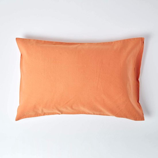 Homescapes Taie d’oreiller en lin lavé Orange – 50 x 75 cm