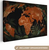 Canvas Wereldkaart - 60x40 - Wanddecoratie Wereldkaart - Planten - Wereldbol