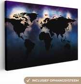 Carte du monde noire sur fond sombre avec des taches claires 140x90 cm