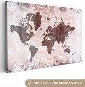 Canvas Wereldkaart - 60x40 - Wanddecoratie Wereldkaart - Vintage - Rood