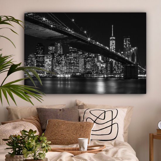 Photo noir et blanc du pont de Brooklyn New York la nuit Toile