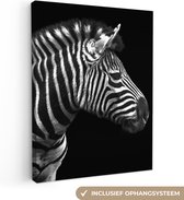 Canvas schilderij 60x80 cm - Wanddecoratie Zebra - Zwart - Wit - Portret - Dieren - Muurdecoratie woonkamer - Slaapkamer decoratie - Kamer accessoires - Schilderijen