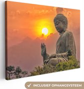 Boeddha canvas - Schilderijen woonkamer - Buddha beeld - Natuur - Meditatie - Spiritualiteit - Foto op canvas - Wanddecoratie - 120x90 cm