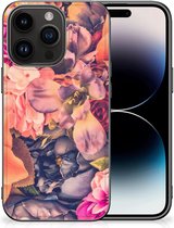 Hoesje Super als Moederdag Cadeau Geschikt voor iPhone 15 Pro Telefoontas met Zwarte rand Bosje Bloemen