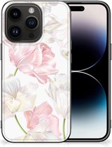 Back Case TPU Siliconen Hoesje Geschikt voor iPhone 15 Pro GSM Hoesje met Zwarte rand Mooie Bloemen