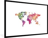 Fotolijst incl. Poster - Wereldkaart - Waterverf - Kleuren - 120x80 cm - Posterlijst