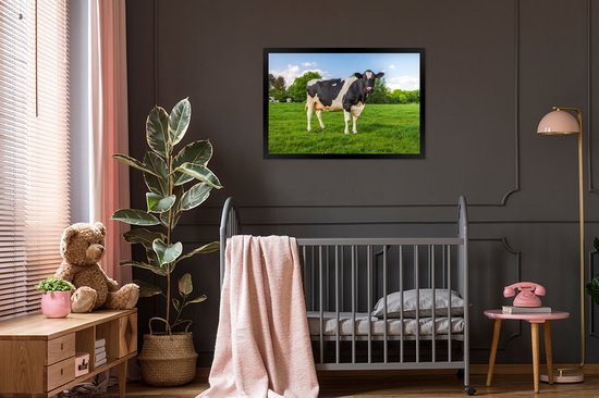 Vache Zwart et blanche au pâturage 90x60 cm