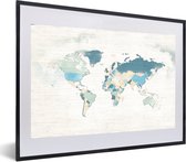 Fotolijst incl. Poster - Wereldkaart - Pastel - Textiel - 60x40 cm - Posterlijst